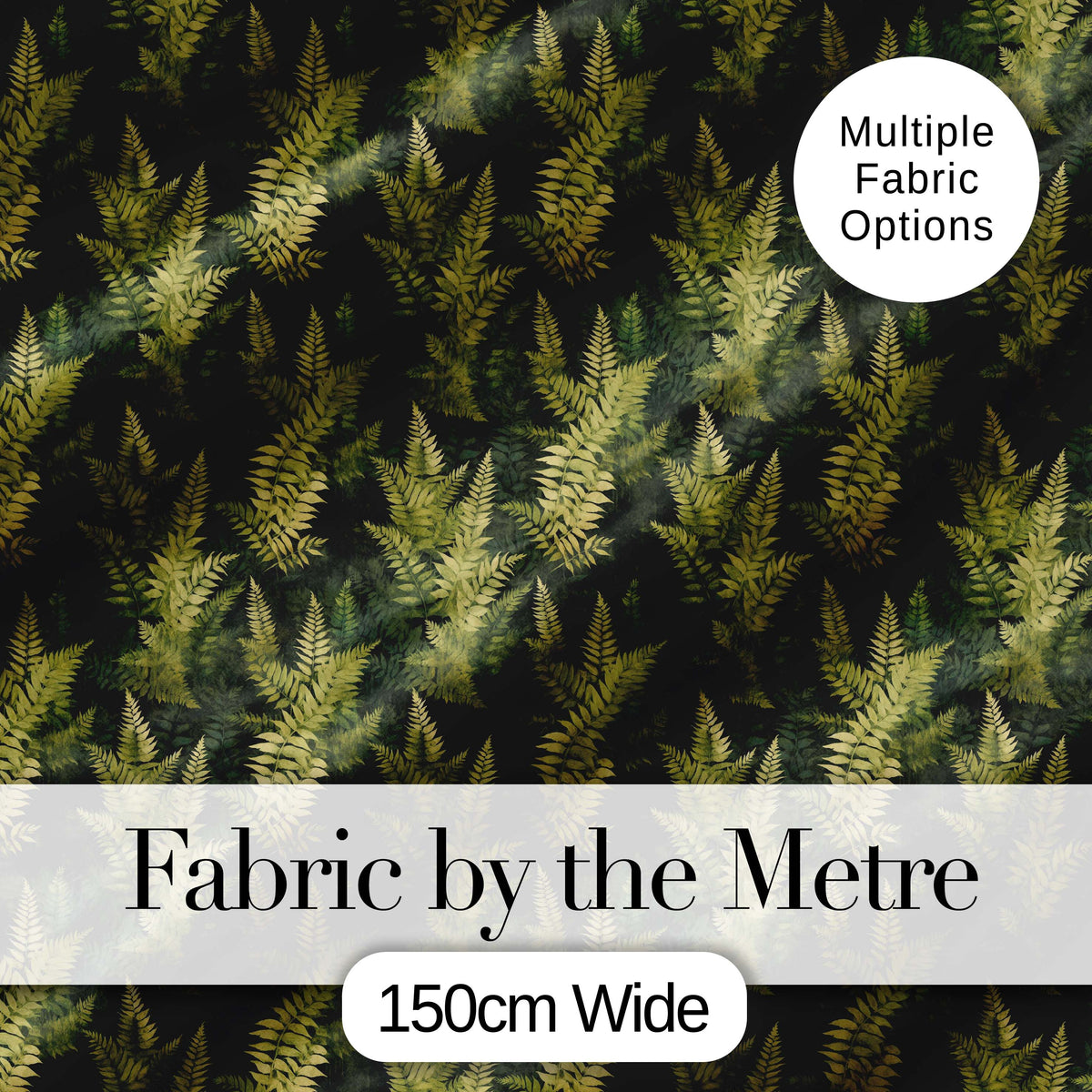 Dark Green Dense Fern Forest Seamless Pattern Digital Print Fabric by the Metre UK Sewing Quilting Textile