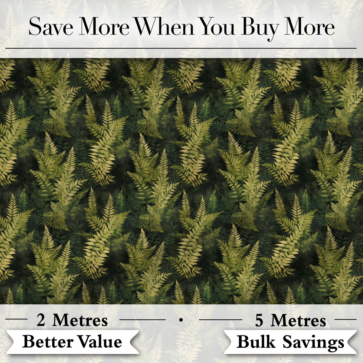 Dark Green Dense Fern Forest Seamless Pattern Digital Print Fabric by the Metre UK Sewing Quilting Textile