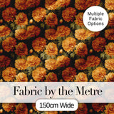 Orange Marigold Floral on Black Seamless Pattern Digital Print Fabric by the Metre UK Sewing Quilting Textile
