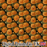 Orange Marigold Floral on Black Seamless Pattern Digital Print Fabric by the Metre UK Sewing Quilting Textile