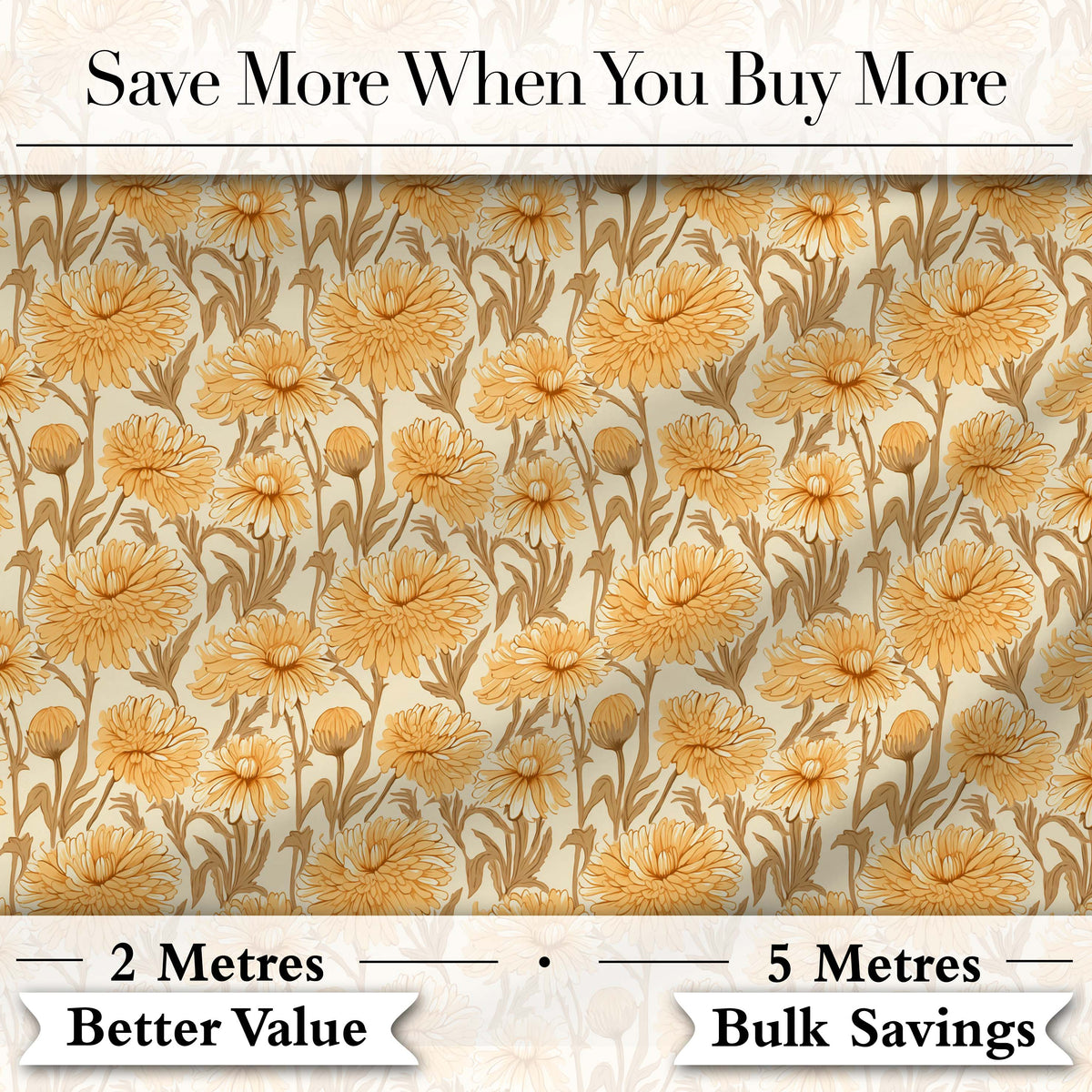 Vintage Orange Floral Botanical on Beige Seamless Pattern Digital Print Fabric by the Metre UK Sewing Quilting Textile