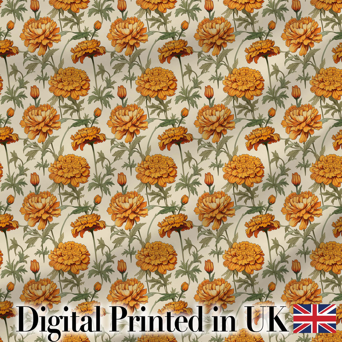 Orange Floral Stem Botanical Seamless Pattern on Light Background Digital Print Fabric by the Metre UK Sewing Quilting Textile