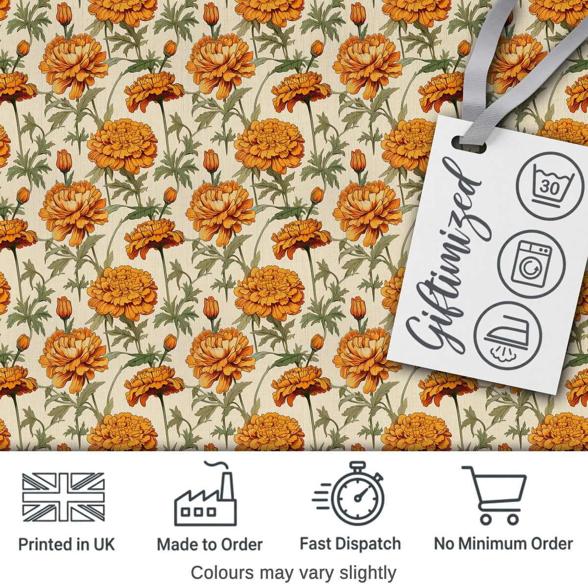 Orange Floral Stem Botanical Seamless Pattern on Light Background Digital Print Fabric by the Metre UK Sewing Quilting Textile