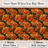 Bold Orange Chrysanthemum Floral on Black Seamless Pattern Digital Print Fabric by the Metre UK Sewing Quilting Textile