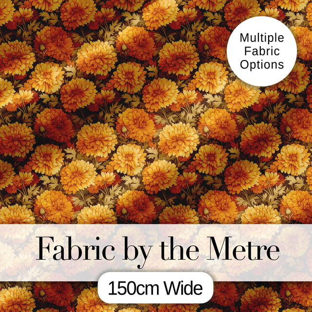 Dense Orange Floral Garden Seamless Warm Tone Pattern Digital Print Fabric by the Metre UK Sewing Quilting Textile