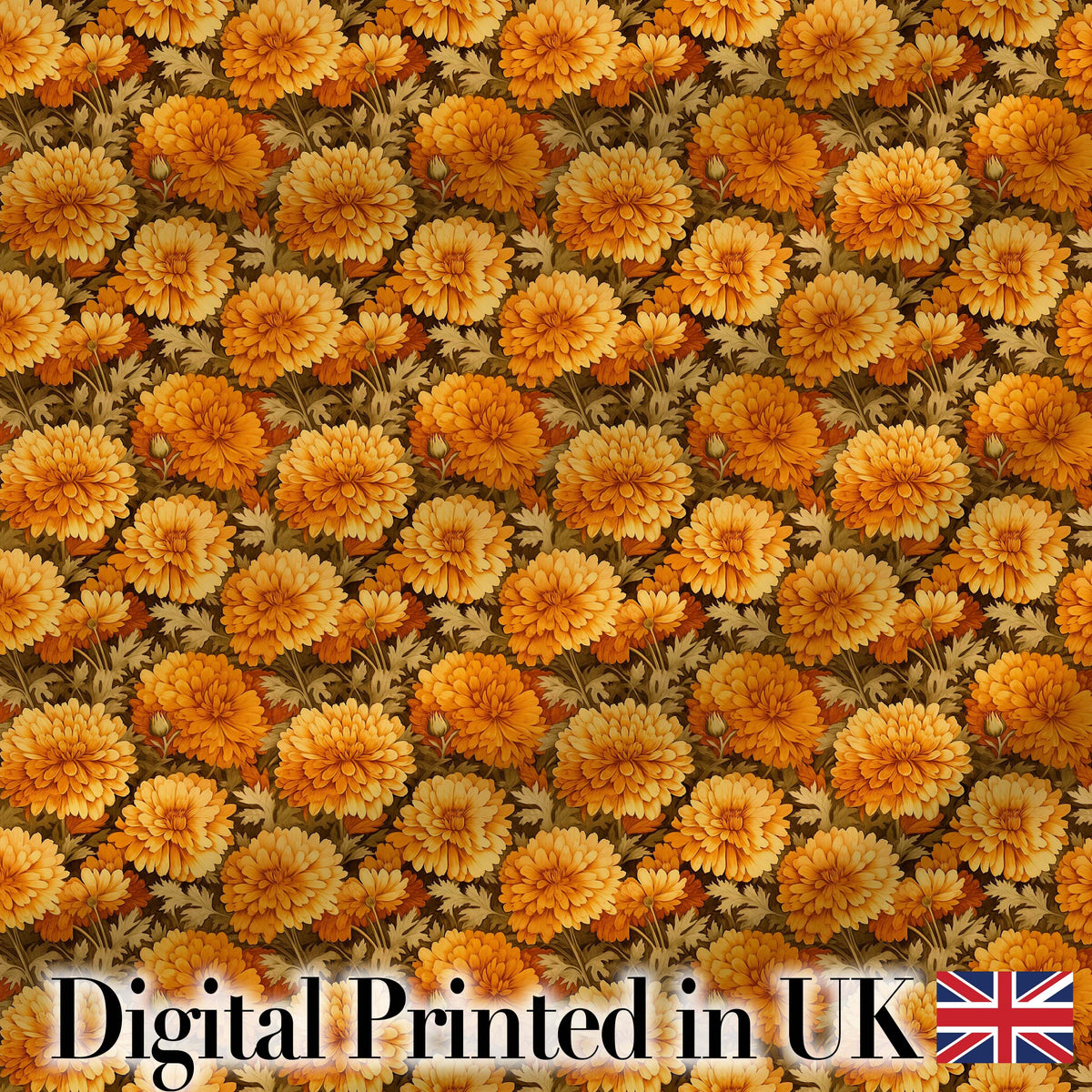 Dense Orange Floral Garden Seamless Warm Tone Pattern Digital Print Fabric by the Metre UK Sewing Quilting Textile