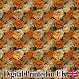 Orange and Cream Chrysanthemum Floral Seamless Pattern on Black Digital Print Fabric by the Metre UK Sewing Quilting Textile