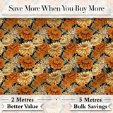 Orange and Cream Chrysanthemum Floral Seamless Pattern on Black Digital Print Fabric by the Metre UK Sewing Quilting Textile