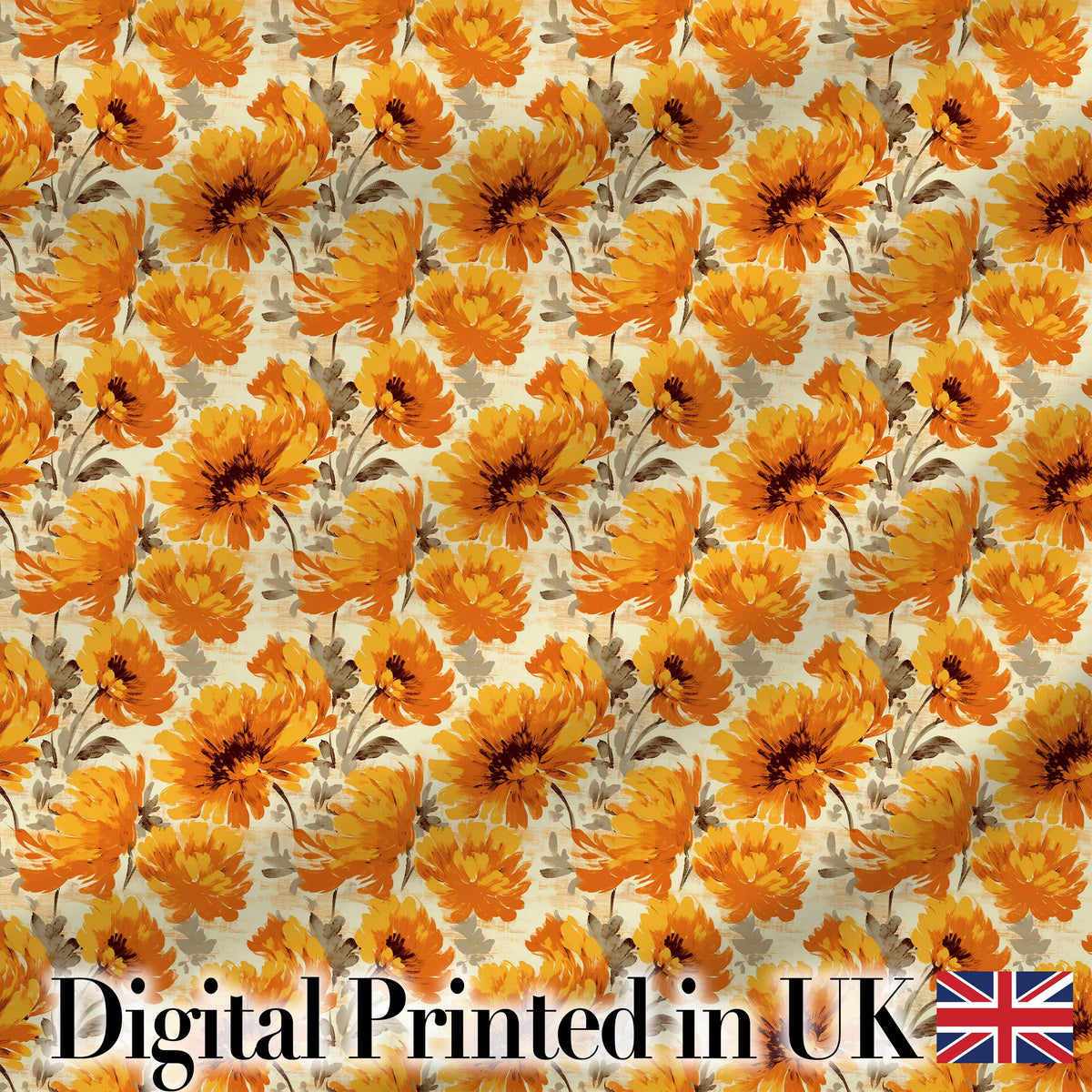 Watercolor Orange Floral Seamless Pattern on Light Background Artistic Style Digital Print Fabric by the Metre UK Sewing Quilting Textile