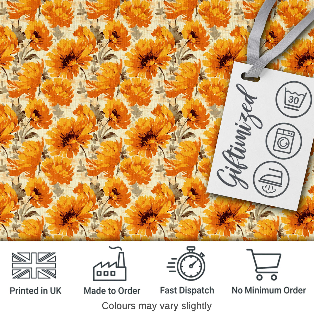 Watercolor Orange Floral Seamless Pattern on Light Background Artistic Style Digital Print Fabric by the Metre UK Sewing Quilting Textile