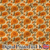 Classic Orange Chrysanthemum Floral Seamless Pattern on Beige Background Digital Print Fabric by the Metre UK Sewing Quilting Textile