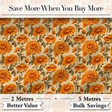 Classic Orange Chrysanthemum Floral Seamless Pattern on Beige Background Digital Print Fabric by the Metre UK Sewing Quilting Textile