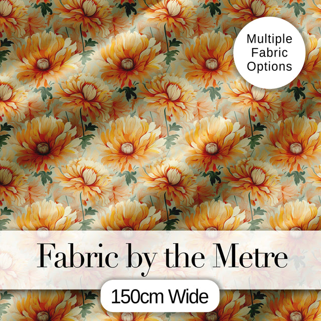Soft Pastel Orange Peony Floral Seamless Pattern Light Botanical Design Digital Print Fabric by the Metre UK Sewing Quilting Textile