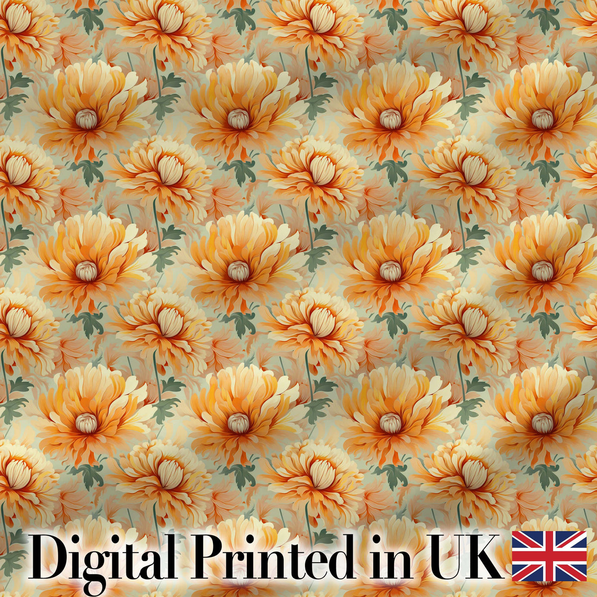 Soft Pastel Orange Peony Floral Seamless Pattern Light Botanical Design Digital Print Fabric by the Metre UK Sewing Quilting Textile