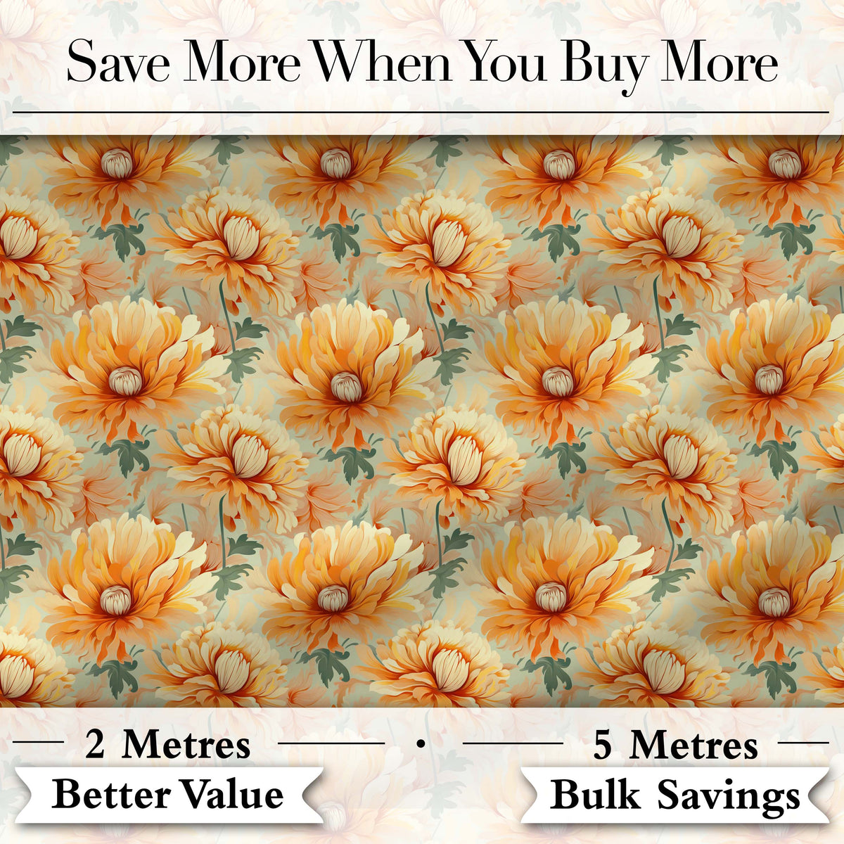 Soft Pastel Orange Peony Floral Seamless Pattern Light Botanical Design Digital Print Fabric by the Metre UK Sewing Quilting Textile