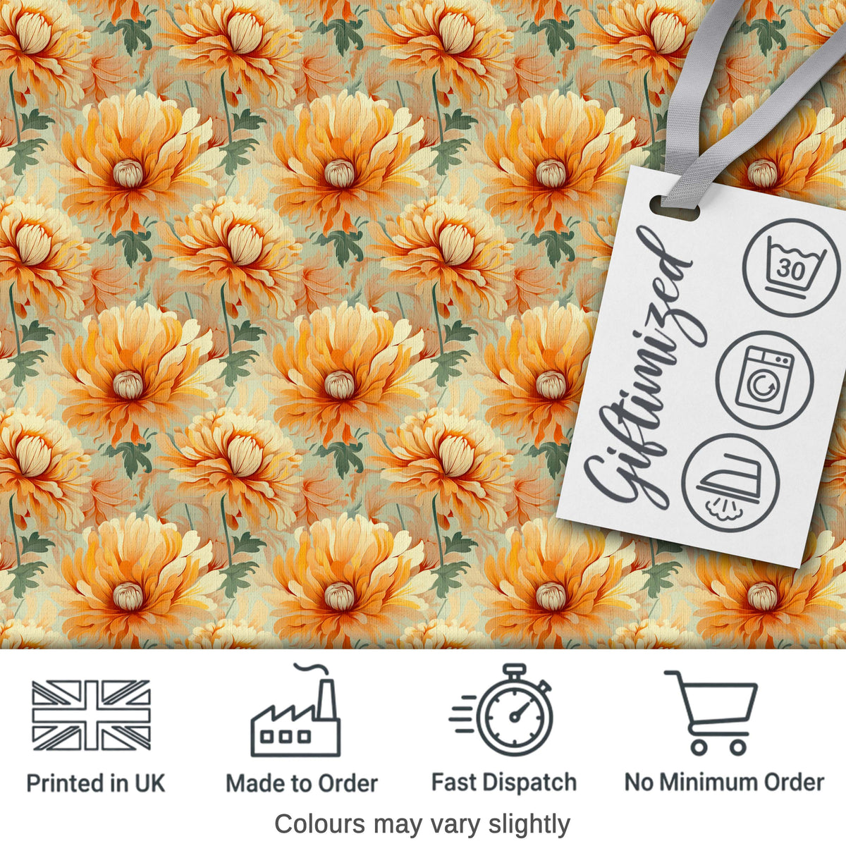 Soft Pastel Orange Peony Floral Seamless Pattern Light Botanical Design Digital Print Fabric by the Metre UK Sewing Quilting Textile