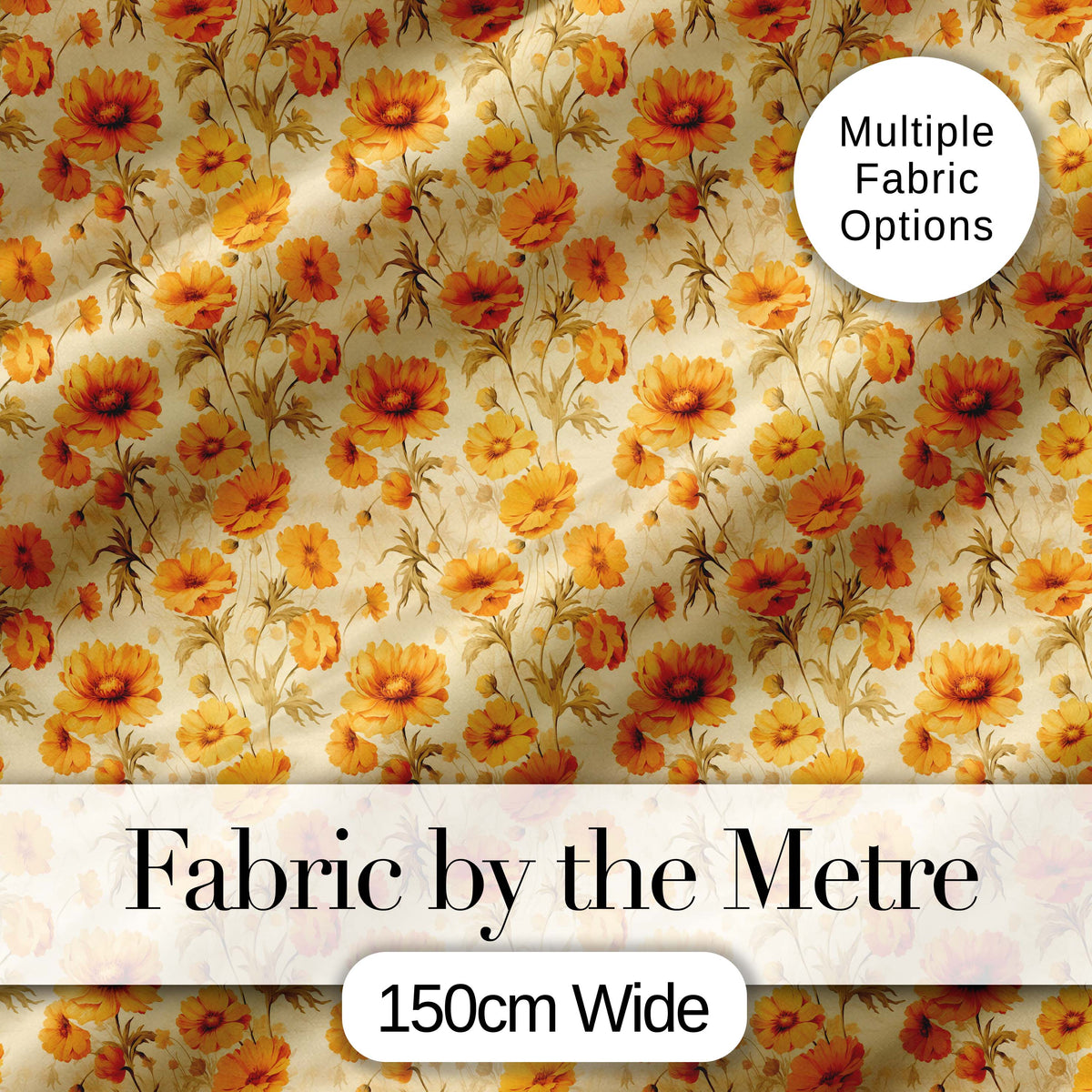 Vintage Orange Floral Seamless Pattern  Garden Flowers Botanical Print Digital Print Fabric by the Metre UK Sewing Quilting Textile