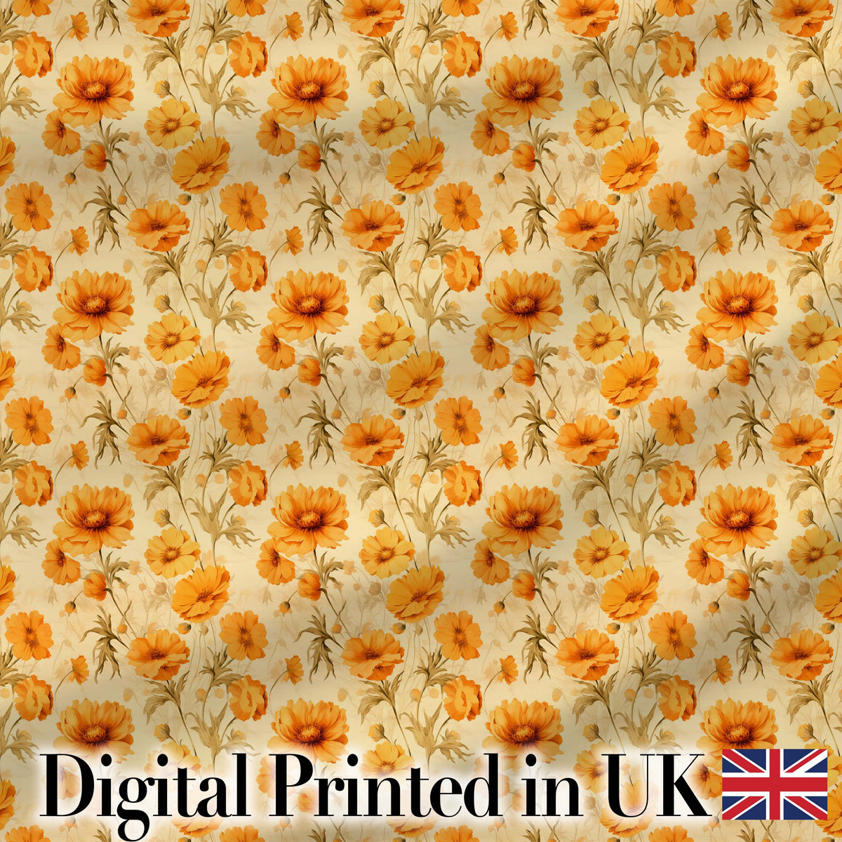 Vintage Orange Floral Seamless Pattern  Garden Flowers Botanical Print Digital Print Fabric by the Metre UK Sewing Quilting Textile