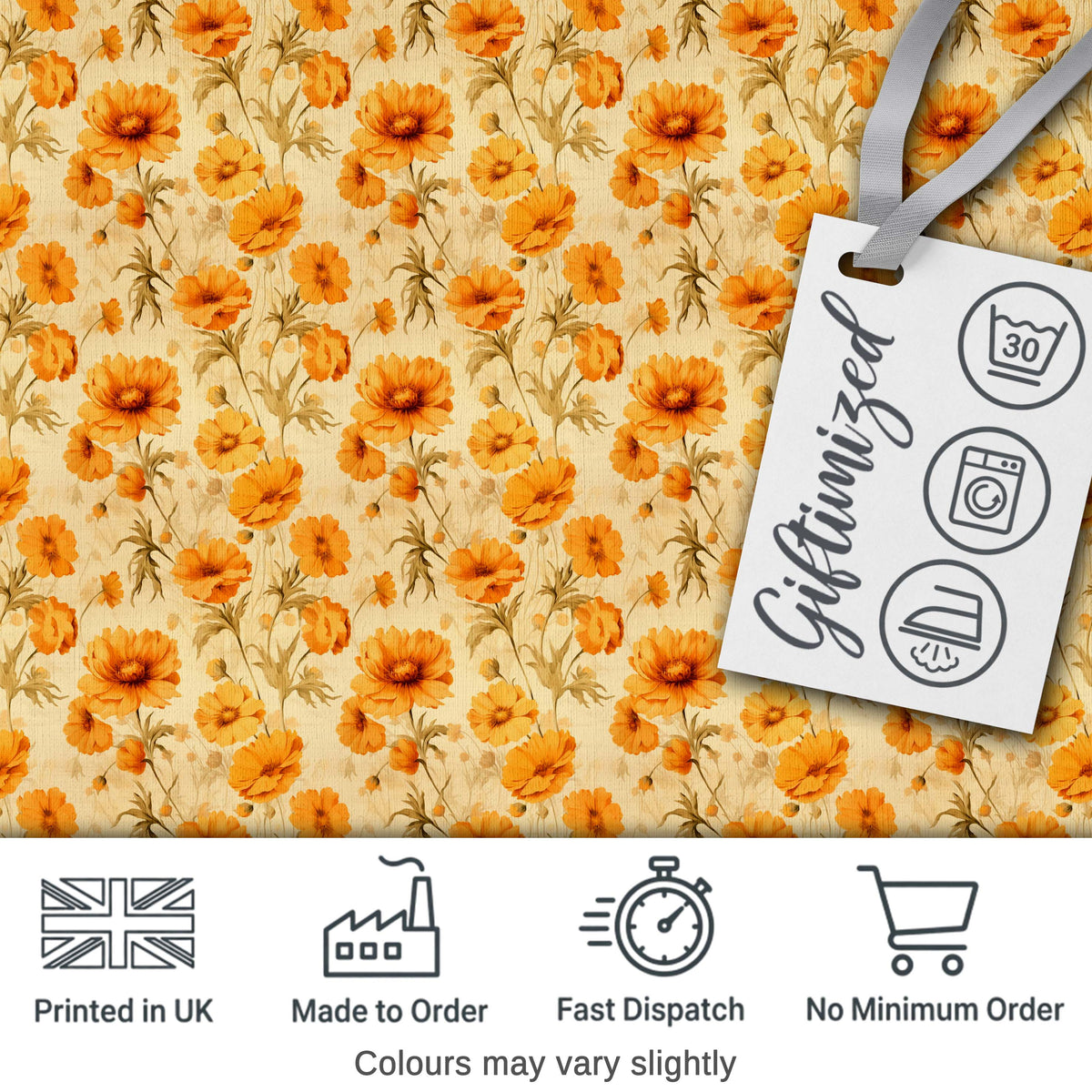Vintage Orange Floral Seamless Pattern  Garden Flowers Botanical Print Digital Print Fabric by the Metre UK Sewing Quilting Textile