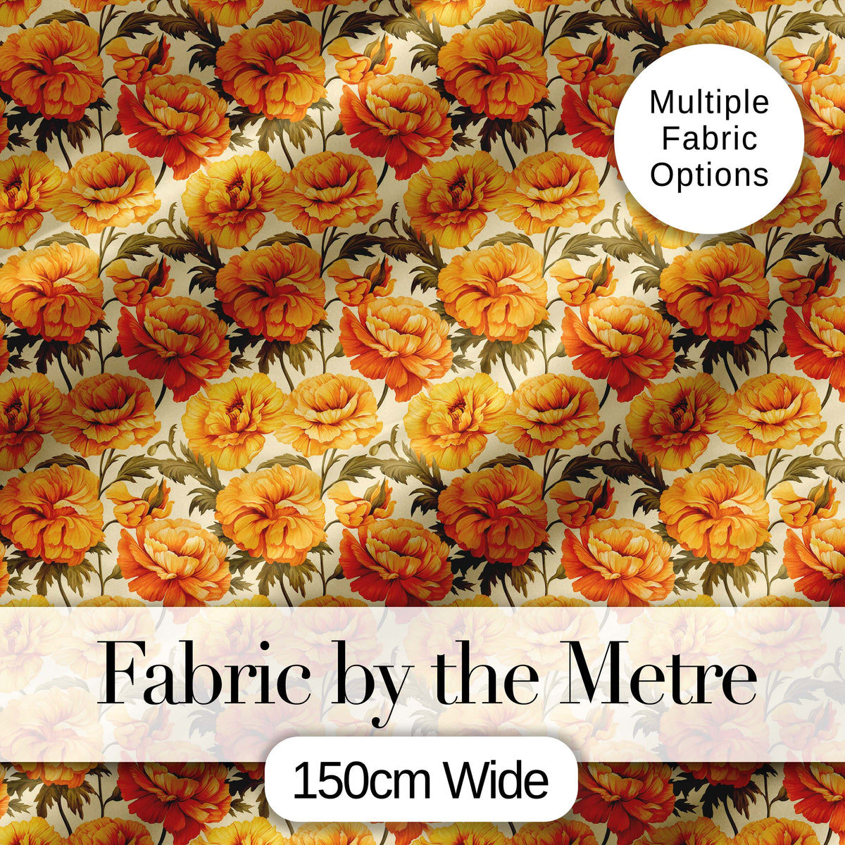 Bold Orange Poppy Floral Seamless Pattern Vintage Botanical Bloom Design Digital Print Fabric by the Metre UK Sewing Quilting Textile