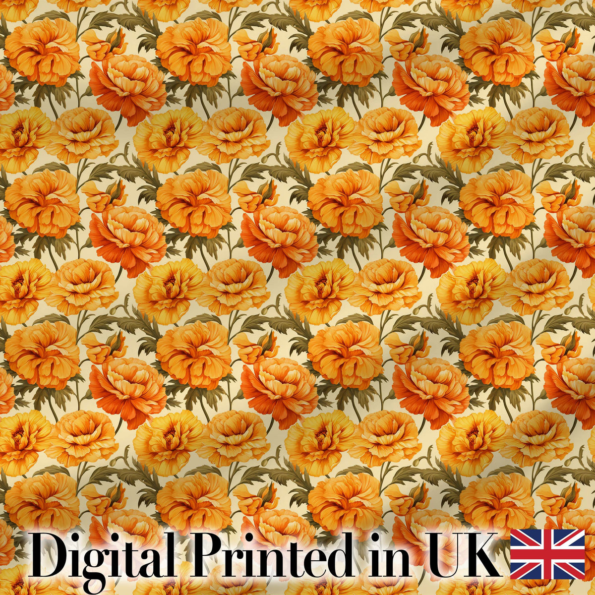 Bold Orange Poppy Floral Seamless Pattern Vintage Botanical Bloom Design Digital Print Fabric by the Metre UK Sewing Quilting Textile