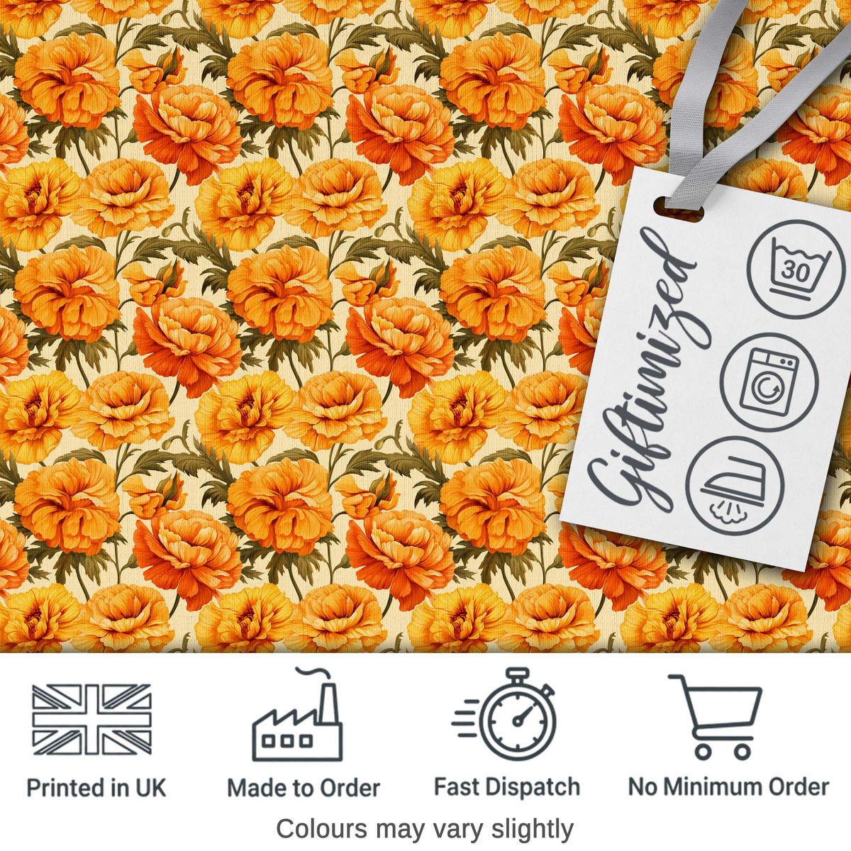 Bold Orange Poppy Floral Seamless Pattern Vintage Botanical Bloom Design Digital Print Fabric by the Metre UK Sewing Quilting Textile