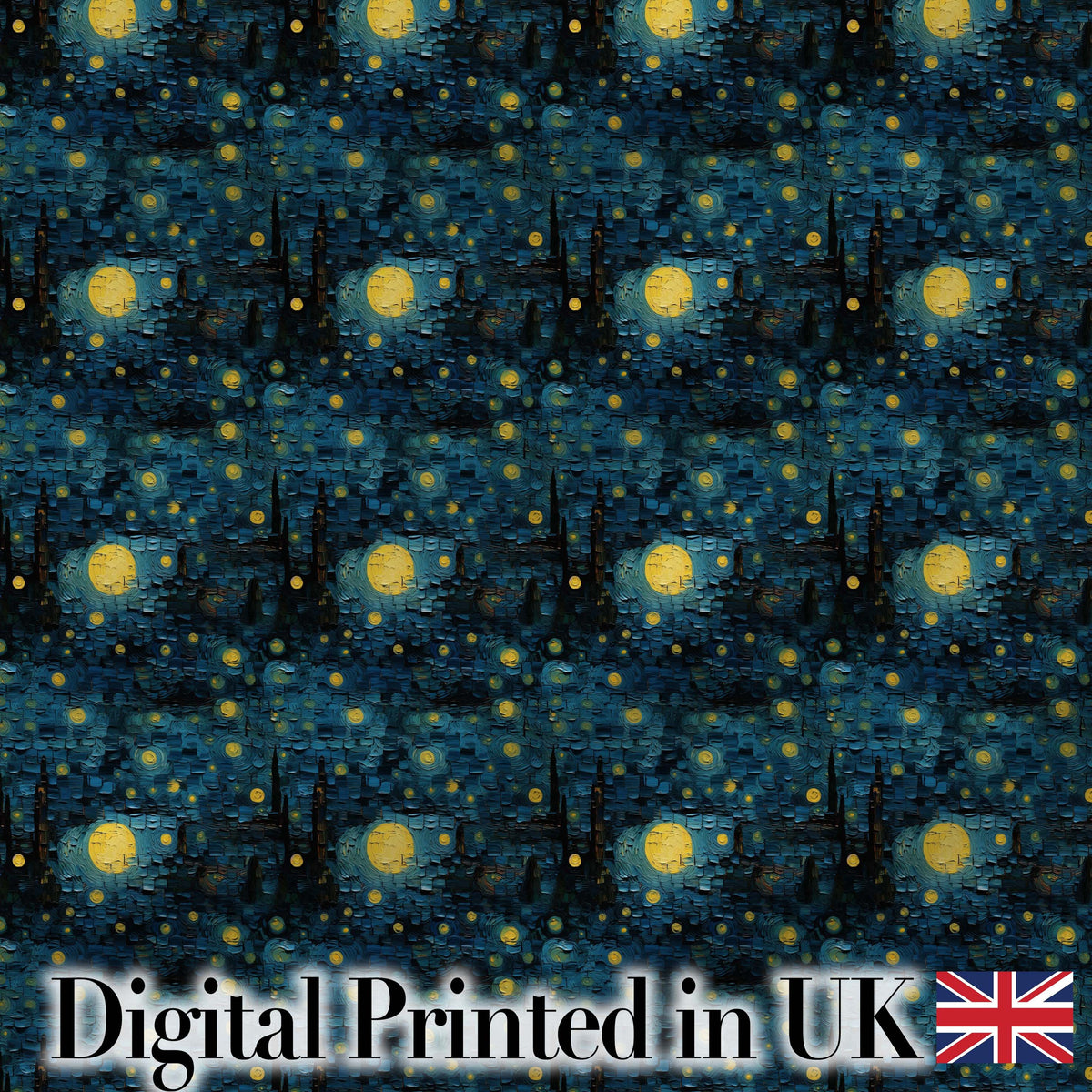 Van Gogh Style Starry Night Seamless Pattern Artistic Swirl Sky Design Digital Print Fabric by the Metre UK Sewing Quilting Textile