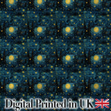 Van Gogh Style Starry Night Seamless Pattern Artistic Swirl Sky Design Digital Print Fabric by the Metre UK Sewing Quilting Textile