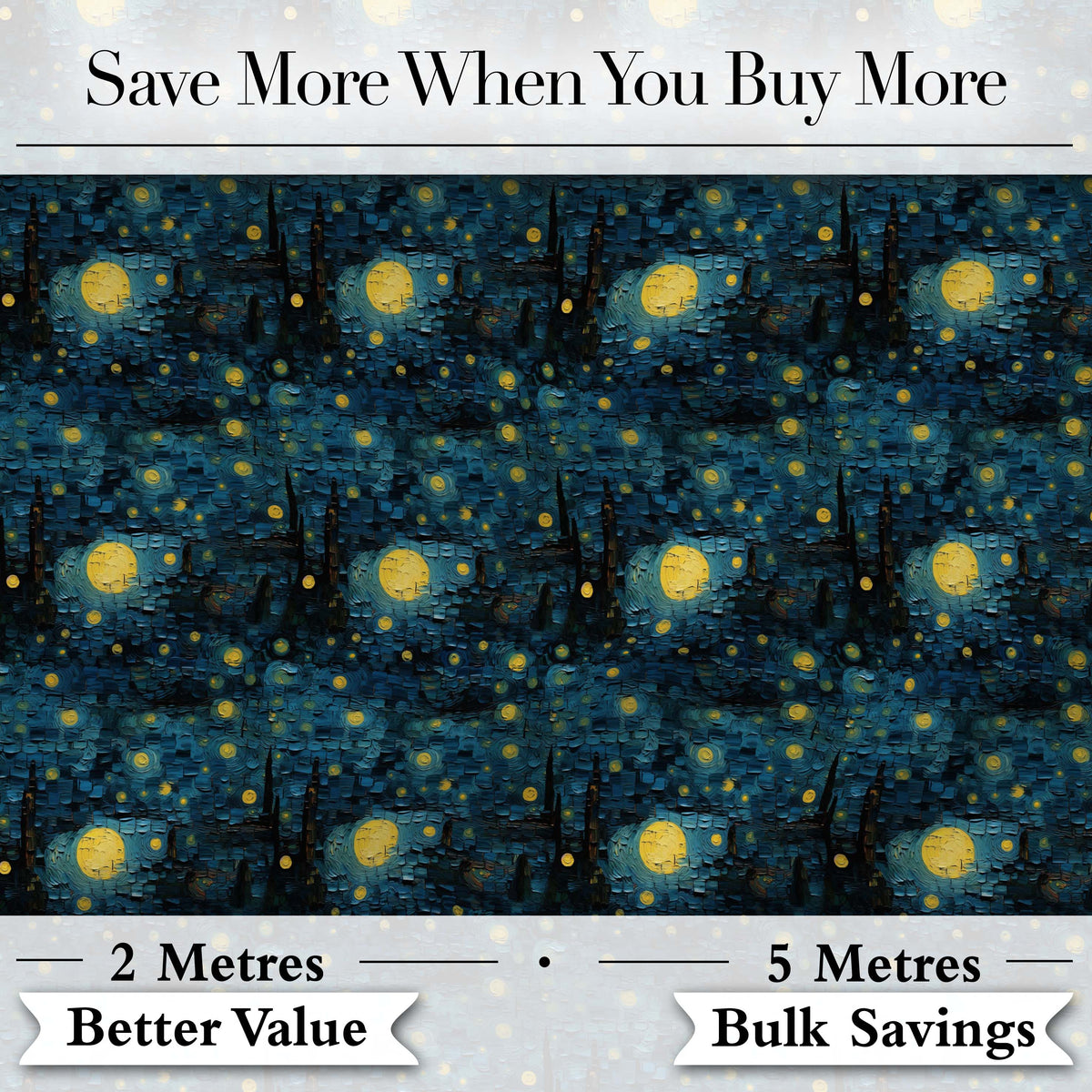 Van Gogh Style Starry Night Seamless Pattern Artistic Swirl Sky Design Digital Print Fabric by the Metre UK Sewing Quilting Textile