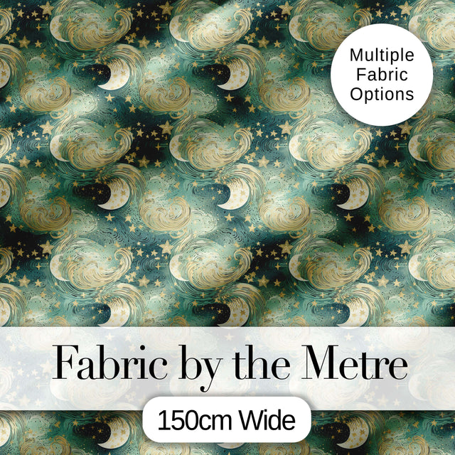 Celestial Moon and Stars Seamless Pattern Dreamy Night Sky Design Digital Print Fabric by the Metre UK Sewing Quilting Textile