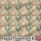 Distressed Green Vase Seamless Pattern Vintage Floral Rustic Texture Digital Print Fabric by the Metre UK Sewing Quilting Textile