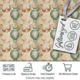Distressed Green Vase Seamless Pattern Vintage Floral Rustic Texture Digital Print Fabric by the Metre UK Sewing Quilting Textile