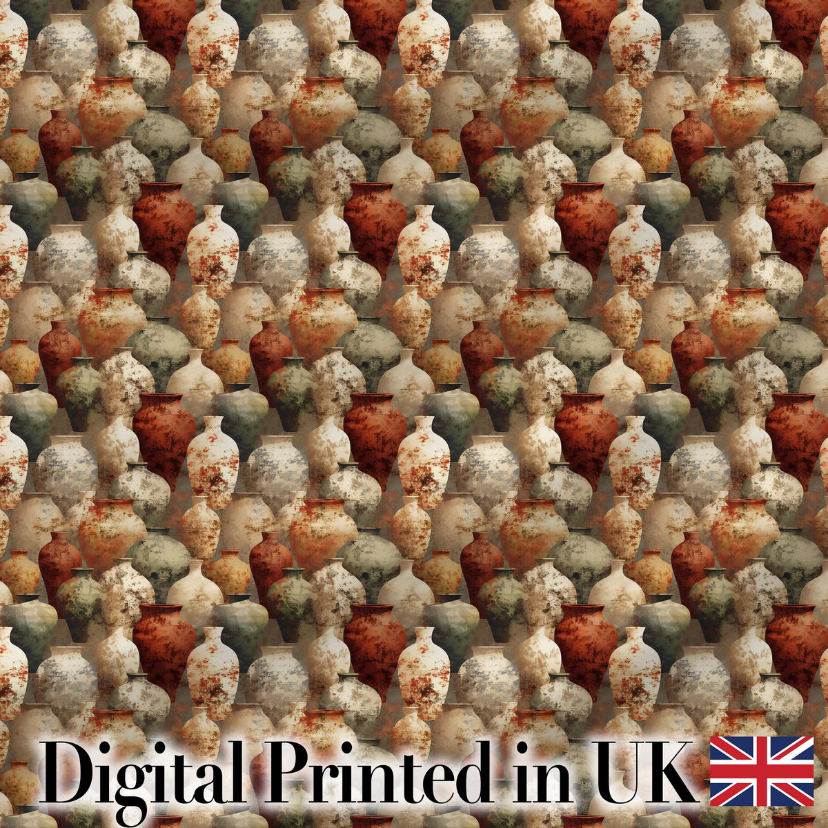 Rustic Aged Ceramic Vase Pattern in Earthy Tones Vintage Pottery Texture Digital Print Fabric by the Metre UK Sewing Quilting Textile