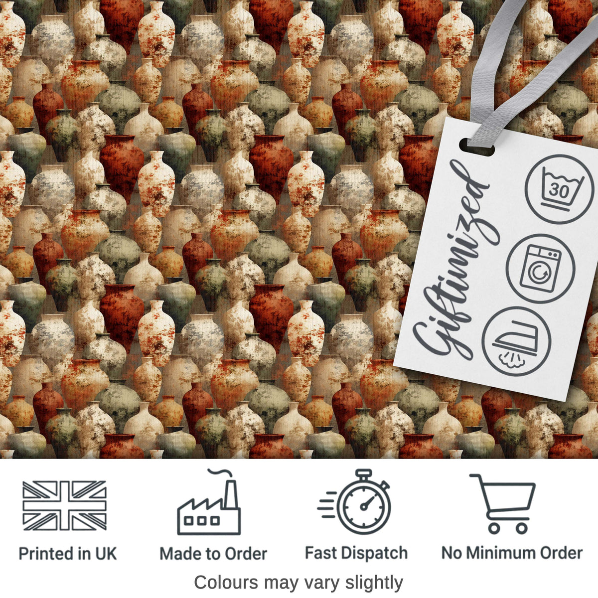 Rustic Aged Ceramic Vase Pattern in Earthy Tones Vintage Pottery Texture Digital Print Fabric by the Metre UK Sewing Quilting Textile