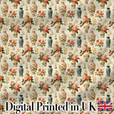 Elegant Floral Vase Arrangement with Soft Roses and Botanical Vintage Style Digital Print Fabric by the Metre UK Sewing Quilting Textile
