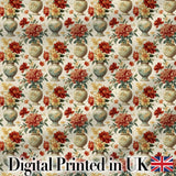 Classic Floral Bouquet in Decorative Vases with Warm Autumn Tones Digital Print Fabric by the Metre UK Sewing Quilting Textile