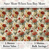 Classic Floral Bouquet in Decorative Vases with Warm Autumn Tones Digital Print Fabric by the Metre UK Sewing Quilting Textile