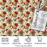 Classic Floral Bouquet in Decorative Vases with Warm Autumn Tones Digital Print Fabric by the Metre UK Sewing Quilting Textile