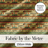 Geometric Tribal Stripe with Ethnic Shapes in Earthy Orange and Green Tones Digital Print Fabric by the Metre UK Sewing Quilting Textile