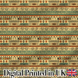 Geometric Tribal Stripe with Ethnic Shapes in Earthy Orange and Green Tones Digital Print Fabric by the Metre UK Sewing Quilting Textile
