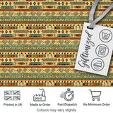 Geometric Tribal Stripe with Ethnic Shapes in Earthy Orange and Green Tones Digital Print Fabric by the Metre UK Sewing Quilting Textile