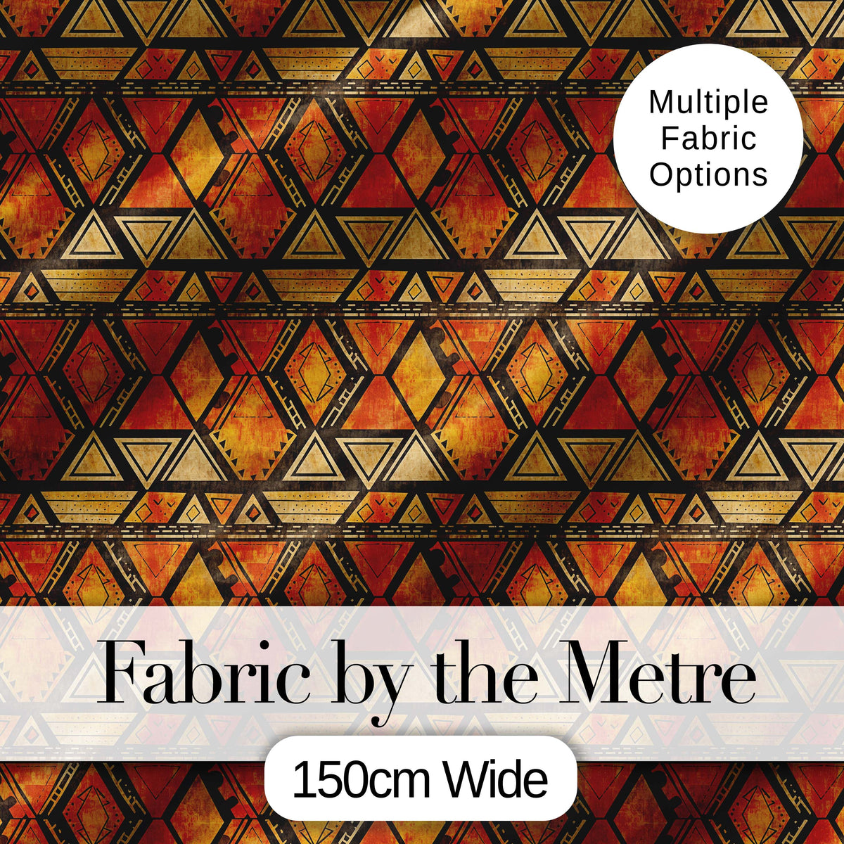 Vibrant Tribal Triangle Pattern with Distressed Texture in Warm Earth Colours Digital Print Fabric by the Metre UK Sewing Quilting Textile