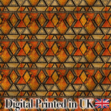 Vibrant Tribal Triangle Pattern with Distressed Texture in Warm Earth Colours Digital Print Fabric by the Metre UK Sewing Quilting Textile