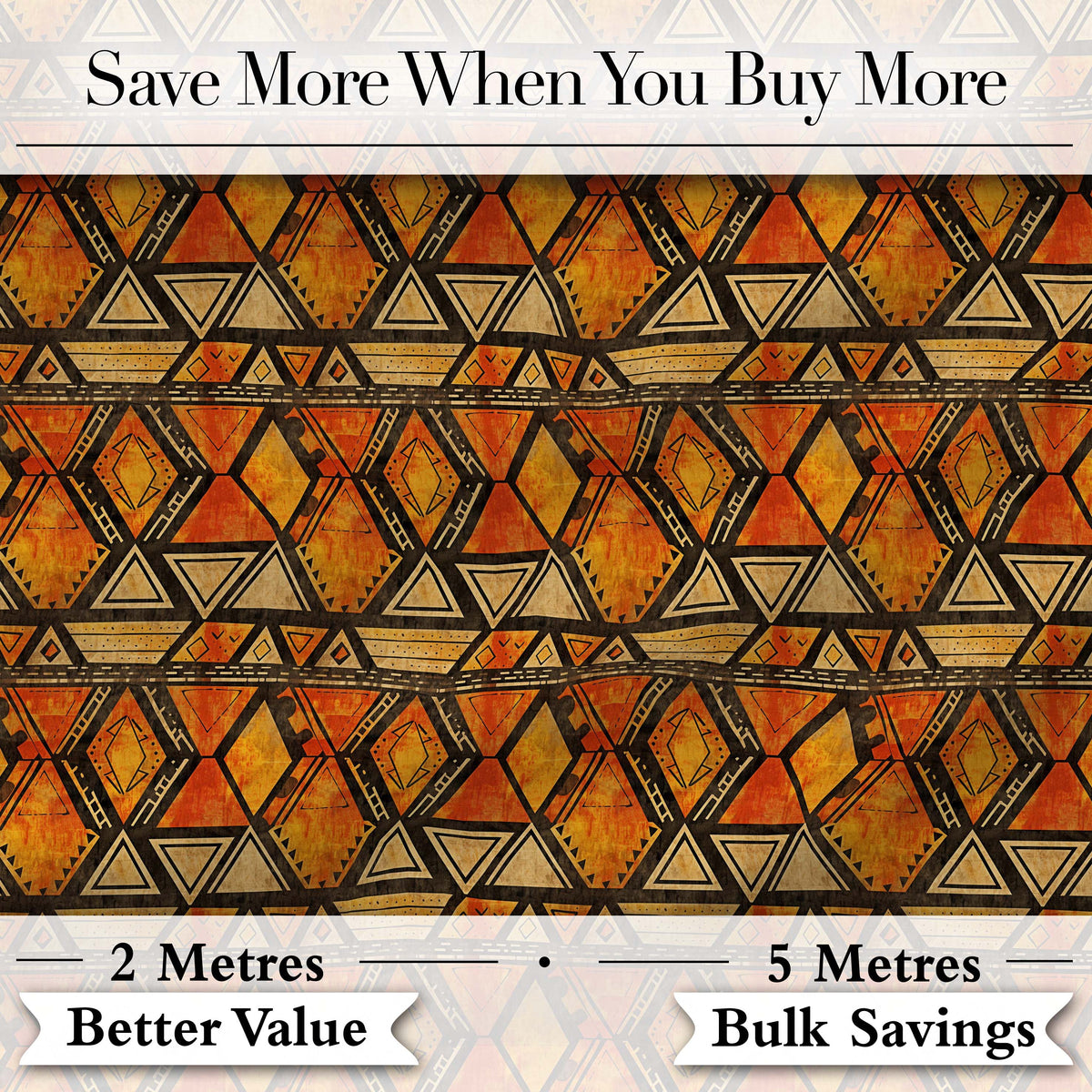 Vibrant Tribal Triangle Pattern with Distressed Texture in Warm Earth Colours Digital Print Fabric by the Metre UK Sewing Quilting Textile