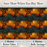 Artistic Swirl Landscape  with Trees and Sun in Rich Textured Brush Style Digital Print Fabric by the Metre UK Sewing Quilting Textile