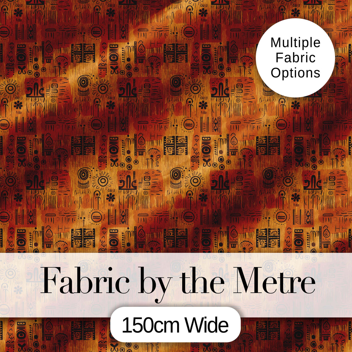 Tribal Symbol Patchwork with African Inspired in Warm Orange and Brown Tones Digital Print Fabric by the Metre UK Sewing Quilting Textile