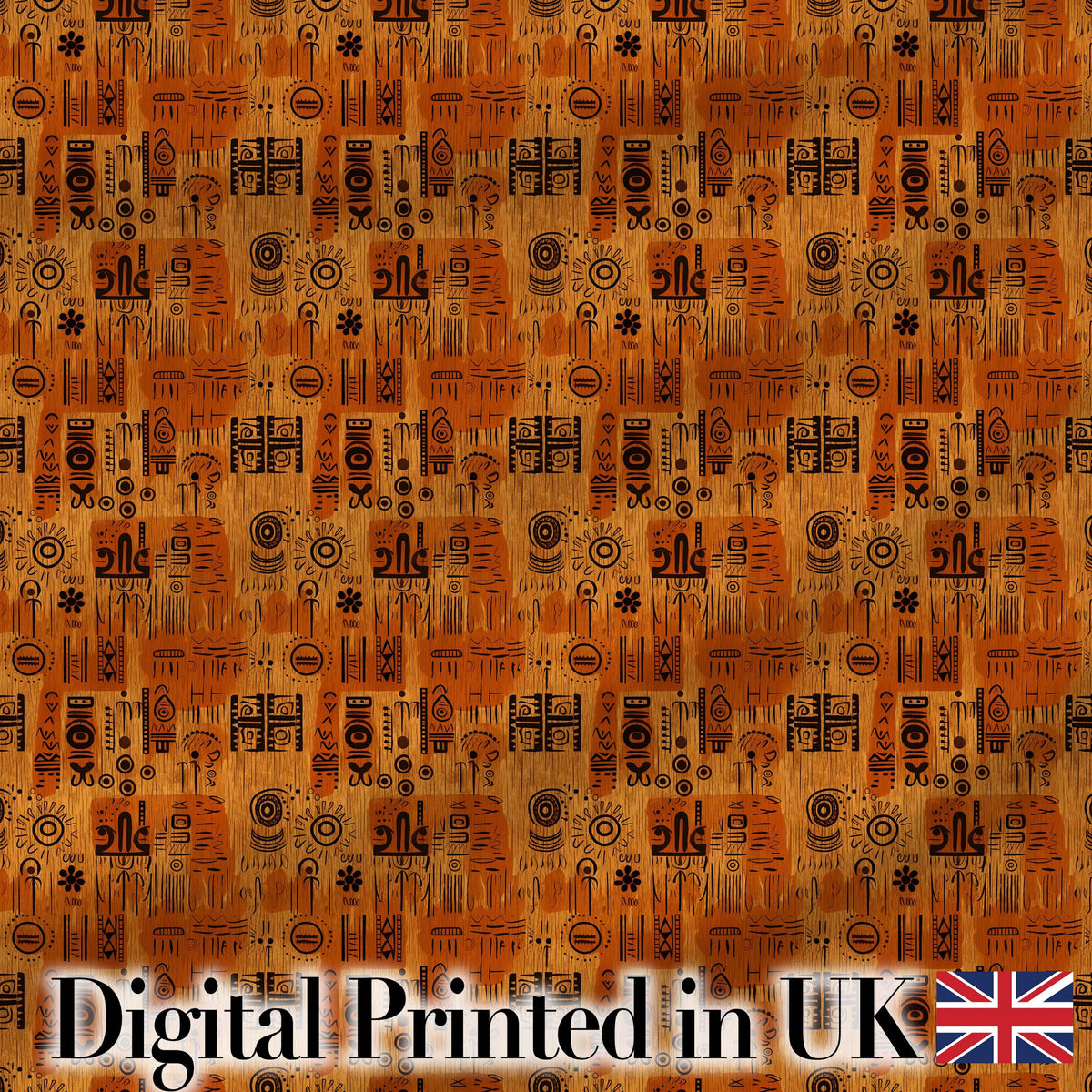 Tribal Symbol Patchwork with African Inspired in Warm Orange and Brown Tones Digital Print Fabric by the Metre UK Sewing Quilting Textile