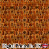 Tribal Symbol Patchwork with African Inspired in Warm Orange and Brown Tones Digital Print Fabric by the Metre UK Sewing Quilting Textile