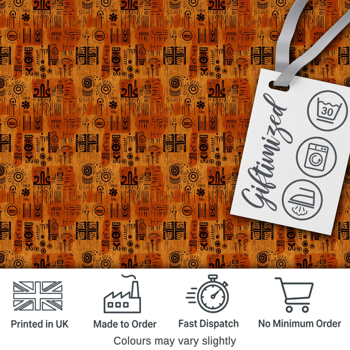 Tribal Symbol Patchwork with African Inspired in Warm Orange and Brown Tones Digital Print Fabric by the Metre UK Sewing Quilting Textile