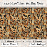 Abstract Tribal Line Art Pattern with Organic Shapes in Earthy Orange and Beige Digital Print Fabric by the Metre UK Sewing Quilting Textile